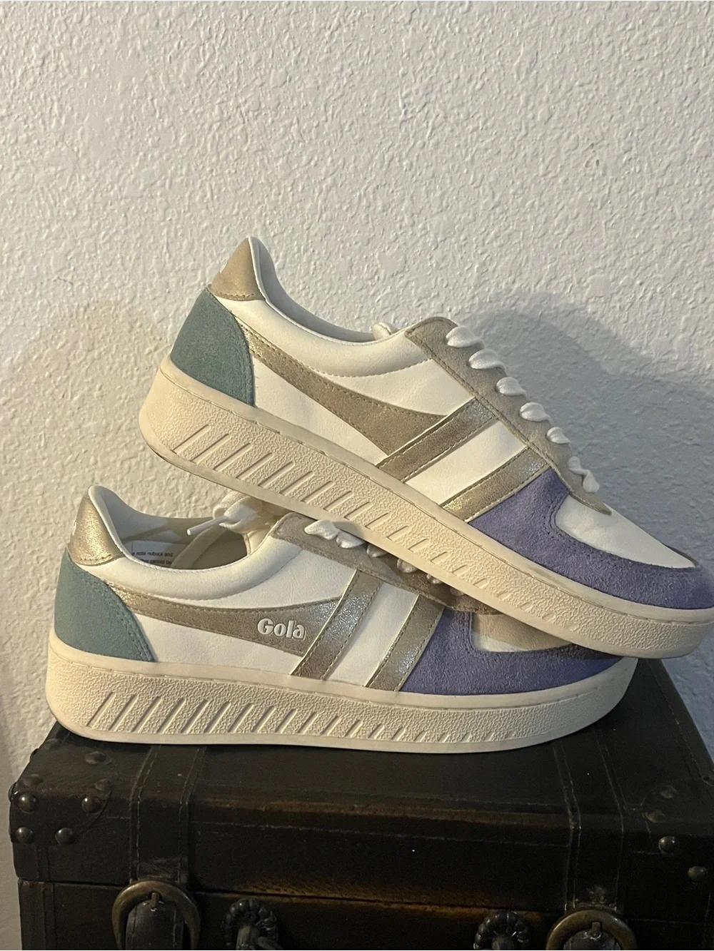 Gola White Sneakers with Lavender and Pale Blue Accents